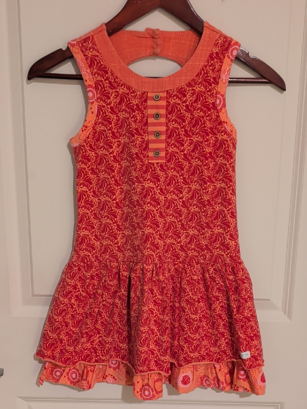 naartjie red and orange floral print keyhole dress